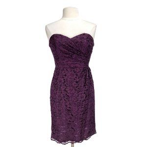 DAVID'S BRIDAL Women Size 6 Strapless Mini Dress Purple Floral Lace  296P